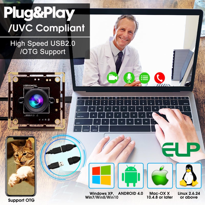 ELP 5mp Wide Angle USB Camera Module for Computer and Raspberry Pi Mini UVC USB2.0 PC Camera 100degree Low Distortion Webcam Board MI5100 Lightburn Camera Laser Engraver Camera for Laptop Jetson Nano - Image 4